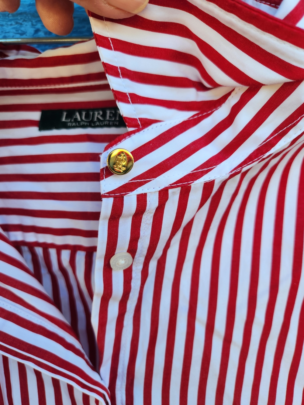 Lauren Ralph Lauren Red and White Striped Button-Front Blouse - Picture 3 of 12